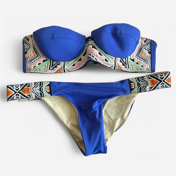 Mara Hoffman Embroidered Strapless Underwire Bikini Top & Bottoms Set - Picture 3 of 9